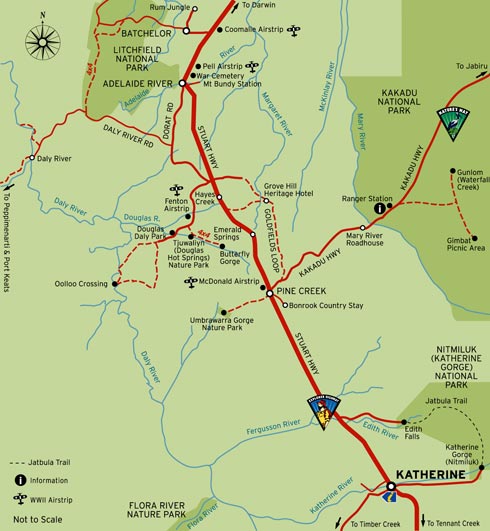 Batchelor to Katherine Map courtesy of Tourism NT